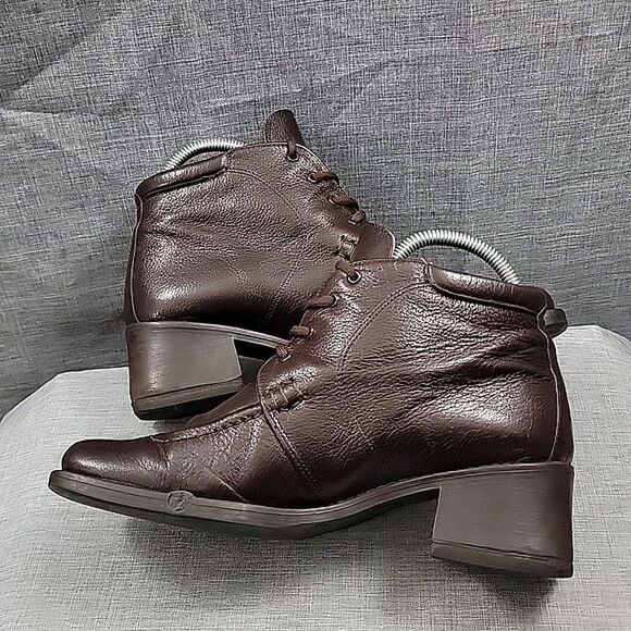 NaNa VTG Brown Leather Granny Ankle Boots Block Heel lace-up SZ 39 - Picture 5 of 12